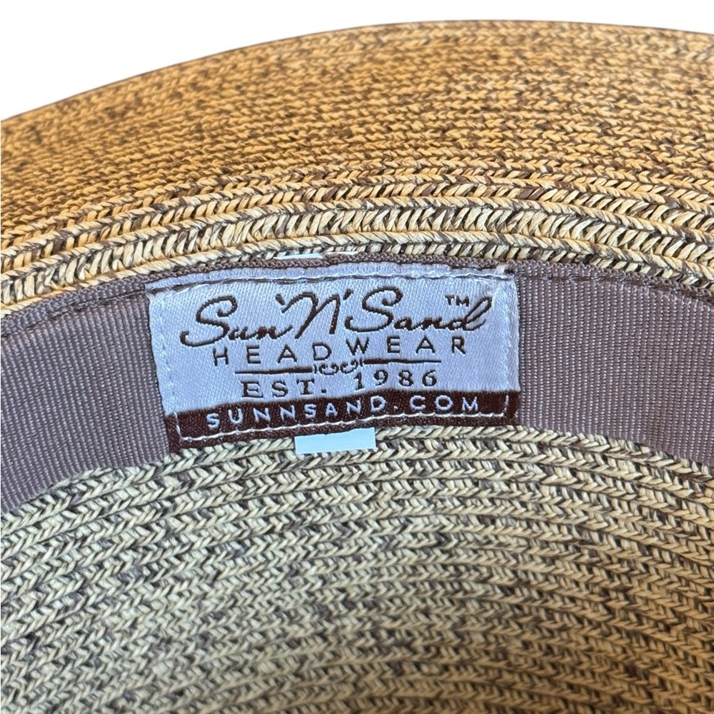 Cream and Tan Wide-Brimmed Sun Hat - Picture 8 of 9